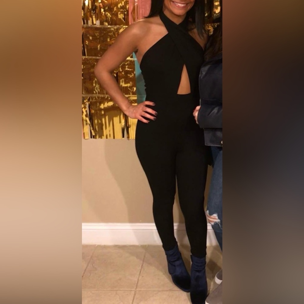 Black cross front jumpsuit